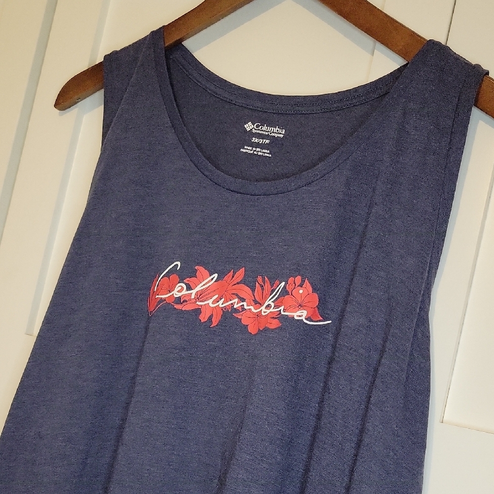 Columbia Navy Tank with Red Floral Logo